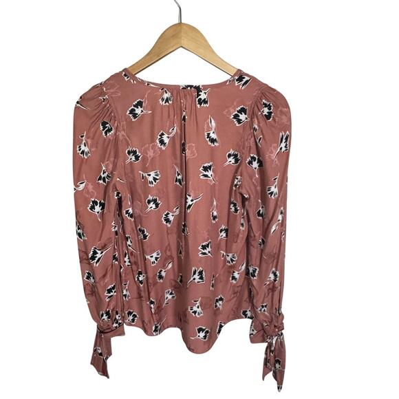 REBECCA TAYLOR Silk Long Sleeve Paintbrush Top Blouse Tied cuffs V-neck Sz 4 - Picture 7 of 11